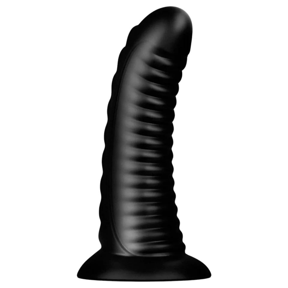 BUTTR Double Ribbed - óriás bordázott anál plug (fekete) - 26 cm