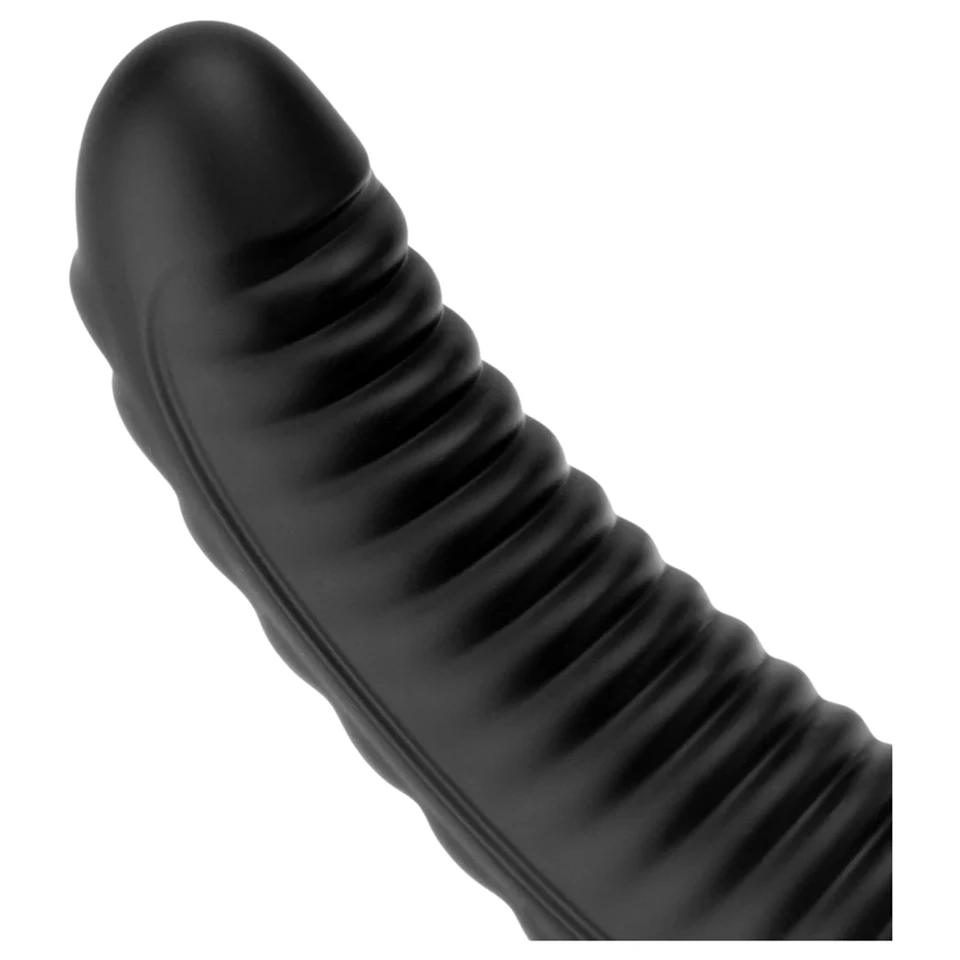 BUTTR Double Ribbed - óriás bordázott anál plug (fekete) - 26 cm