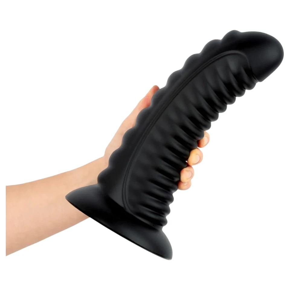BUTTR Double Ribbed - óriás bordázott anál plug (fekete) - 26 cm