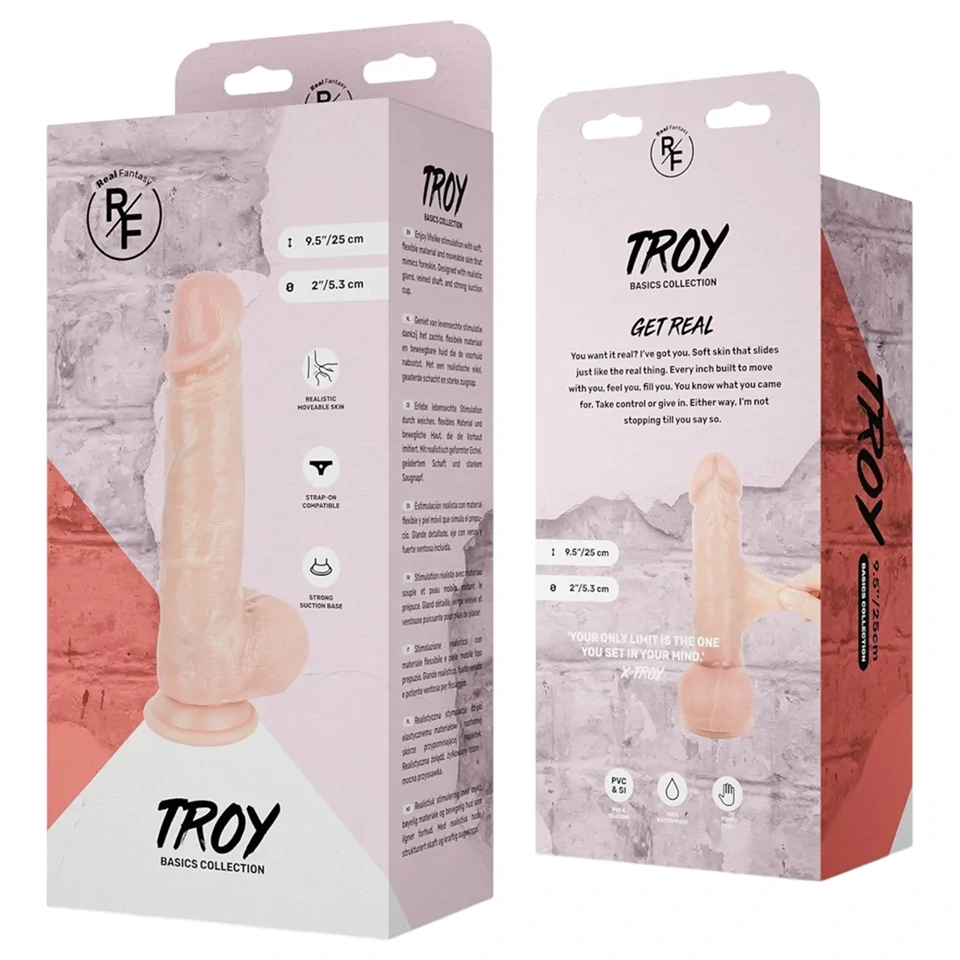 Real Fantasy Troy - élethű dildó mozgó bőrrel (testszínű) - 25 cm
