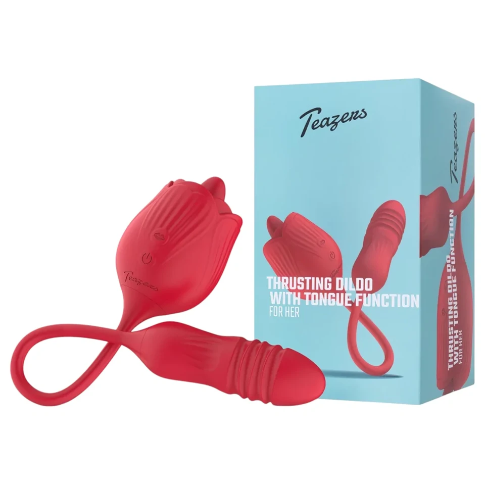 Teazers Rose - lökő vibrátor nyelves csiklóizgatóval (piros)