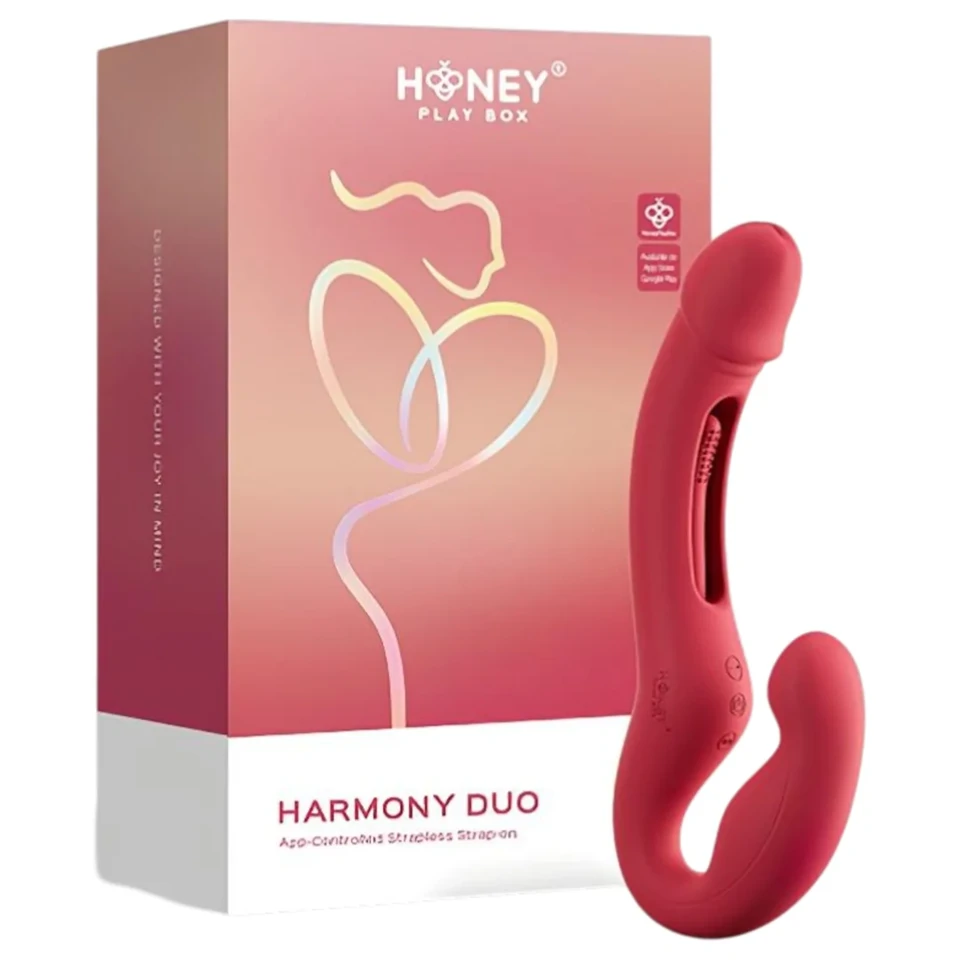 Honey Play Box Harmony Duo - App-vezérelt felcsatolható nyelves vibrátor (piros)