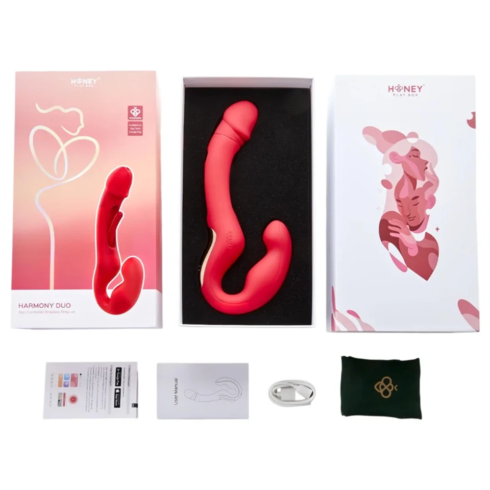 Honey Play Box Harmony Duo - App-vezérelt felcsatolható nyelves vibrátor (piros)