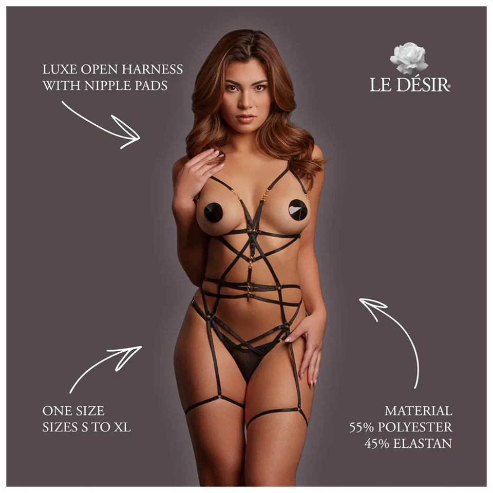Le Désir Luxe - nyitott testheveder szett (fekete)