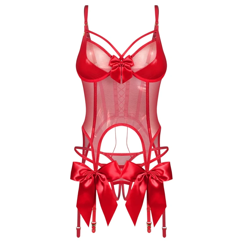 Obsessive Gifty - fűző és nyitott tanga szett (piros)