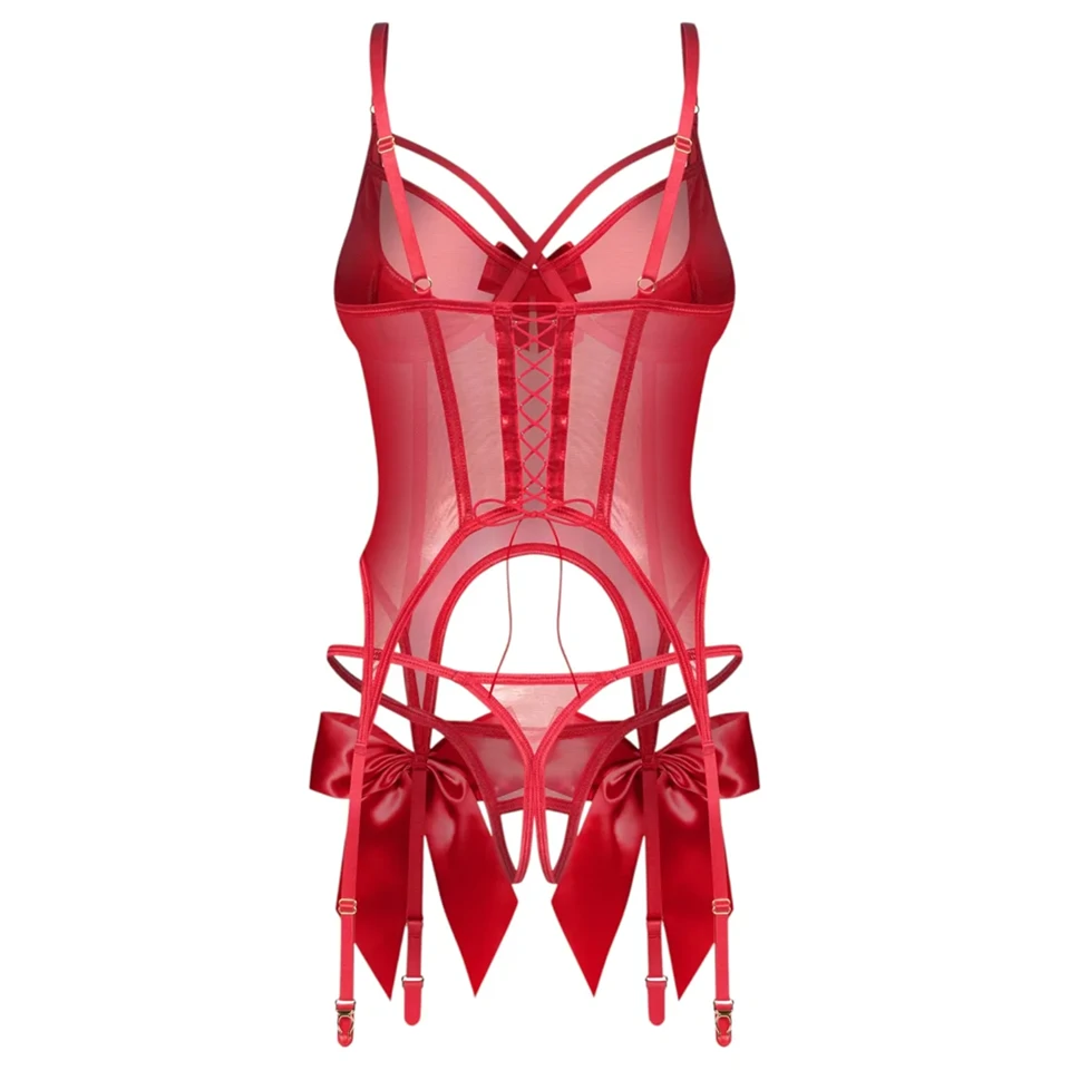 Obsessive Gifty - fűző és nyitott tanga szett (piros)