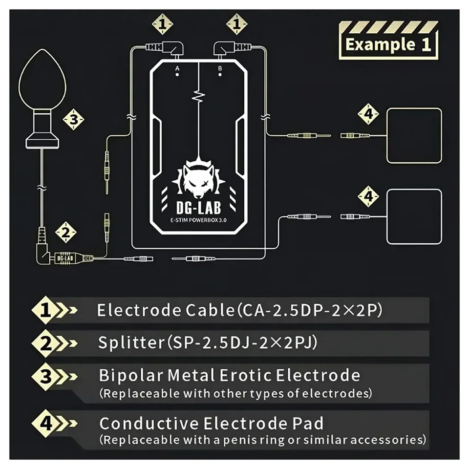DG-LAB - elektróda elosztó 2,5 mm-es aljzatról 2 mm-esre (fekete)