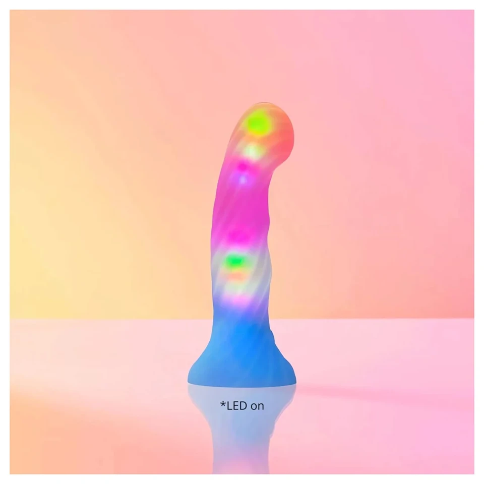 Love to Love Candy Loop - világító LED-es szilikon dildó (rózsaszín-kék) - 16,9 cm