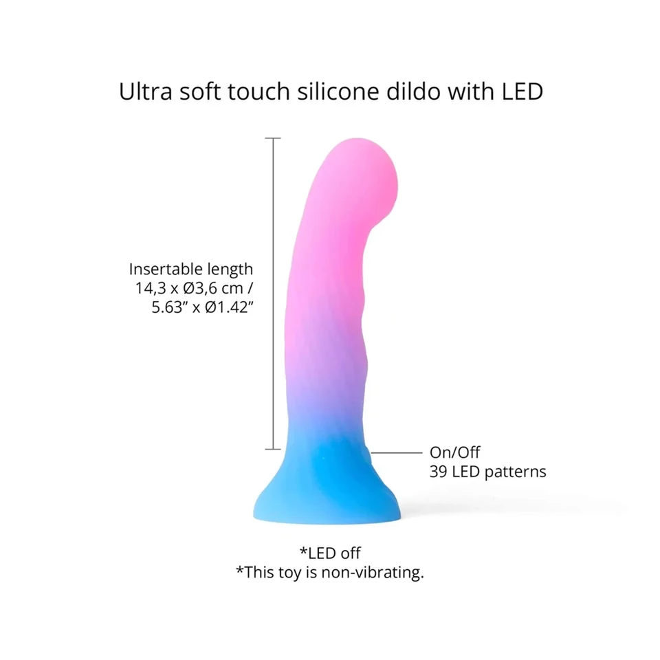 Love to Love Candy Loop - világító LED-es szilikon dildó (rózsaszín-kék) - 16,9 cm
