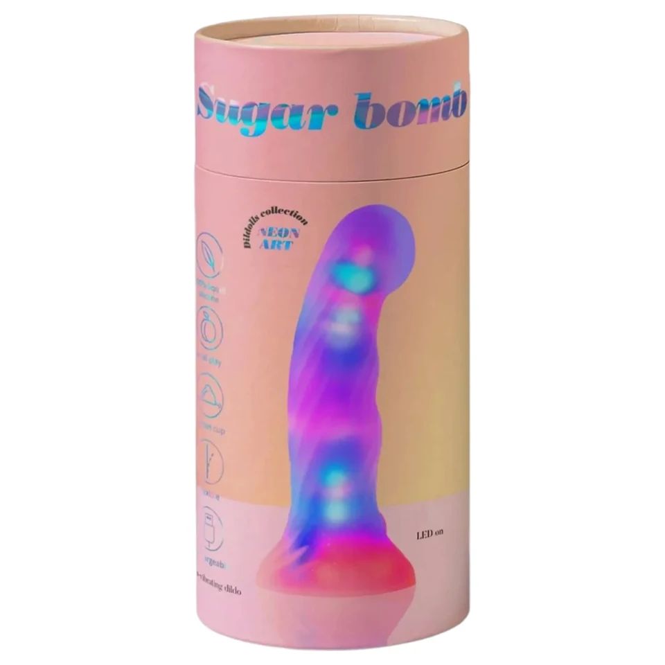 Love to Love Sugar Bomb - világító LED-es szilikon dildó (rózsaszín-sárga) - 16,9 cm