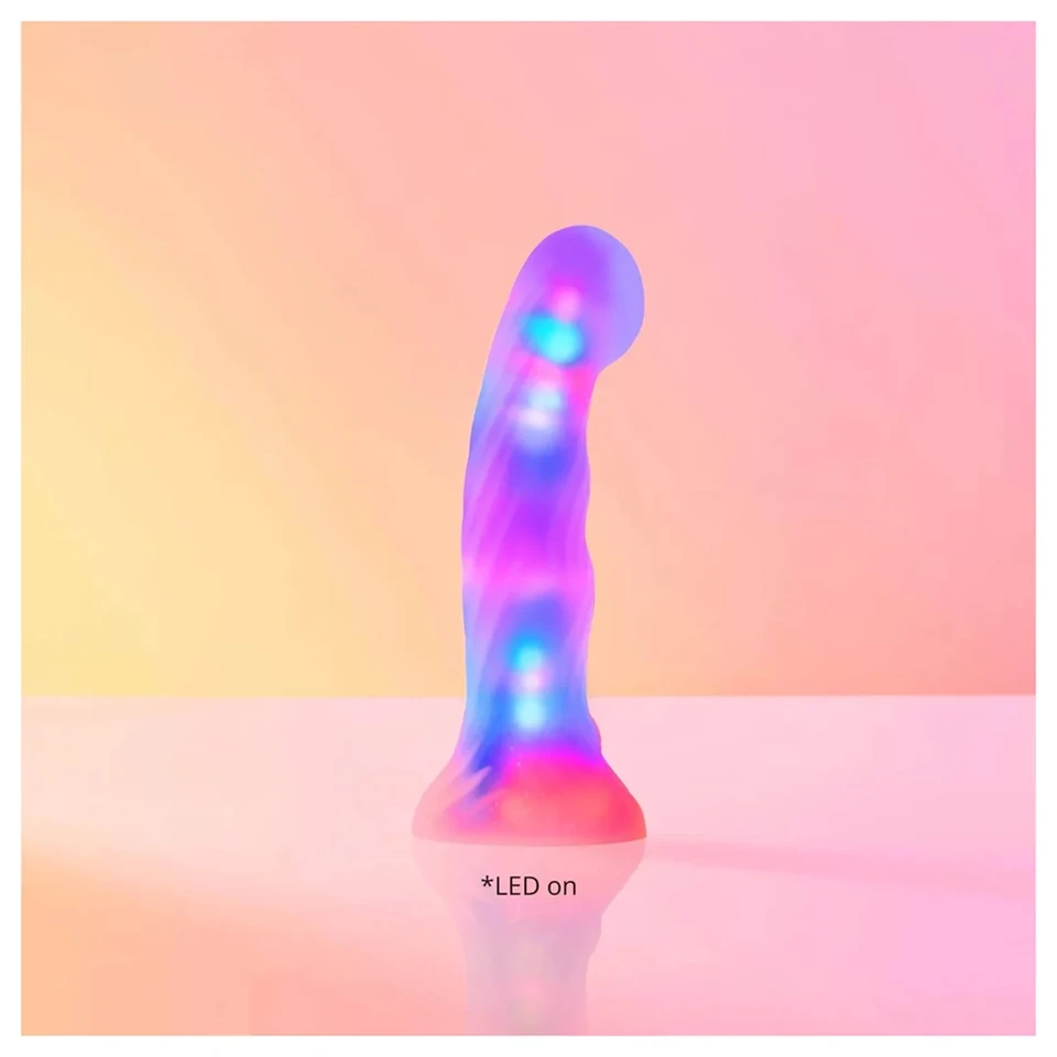 Love to Love Sugar Bomb - világító LED-es szilikon dildó (rózsaszín-sárga) - 16,9 cm