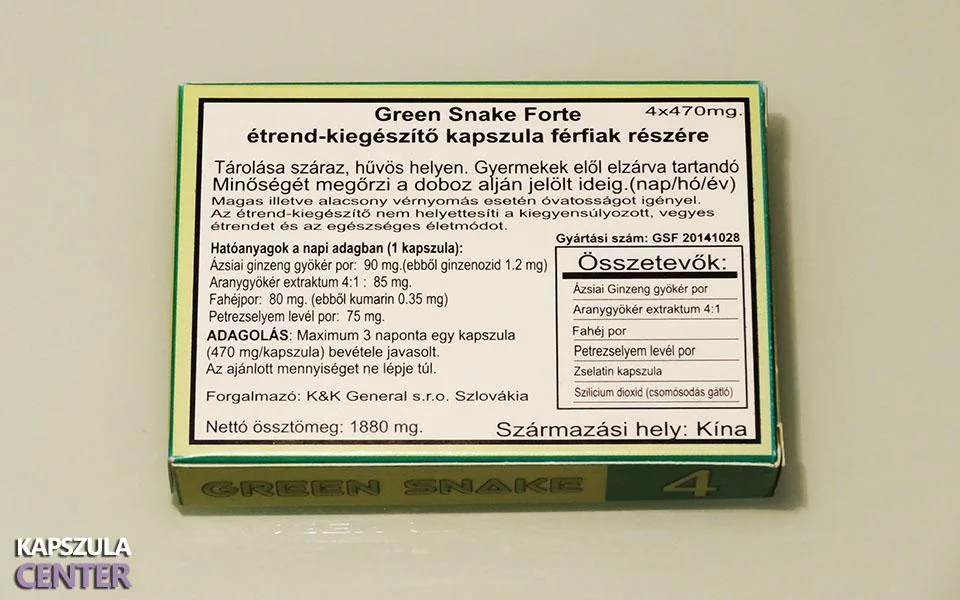 Green Snake Forte Potencianövelő doboz hátoldal