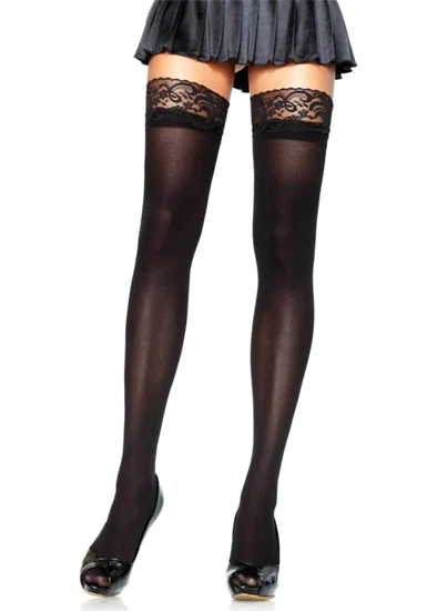 Nylon Stocking With Lace Top - BLACK - O/S - HOSIERY