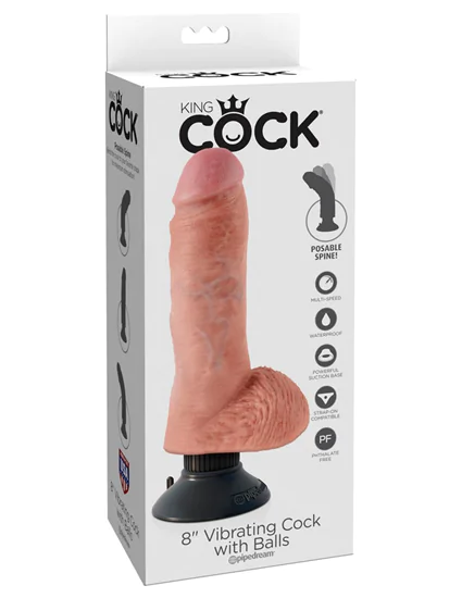 King Cock 8 inch Vibrating Cock With Balls Flesh