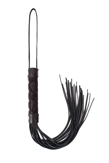 Black Leather With Pressed Flower Patterned Whip