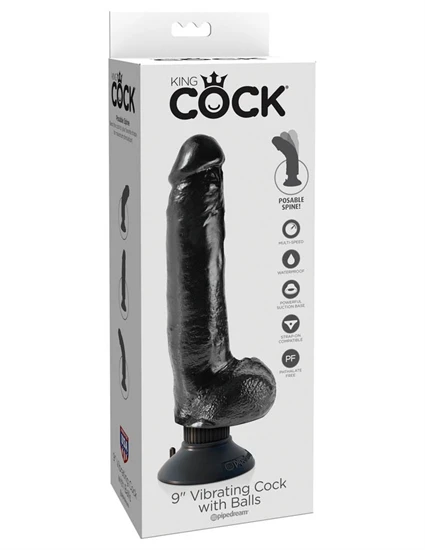 King Cock 9 inch Vibrating Cock With Balls Black