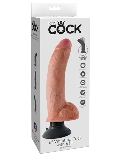 King Cock 9 inch Vibrating Cock With Balls  Flesh