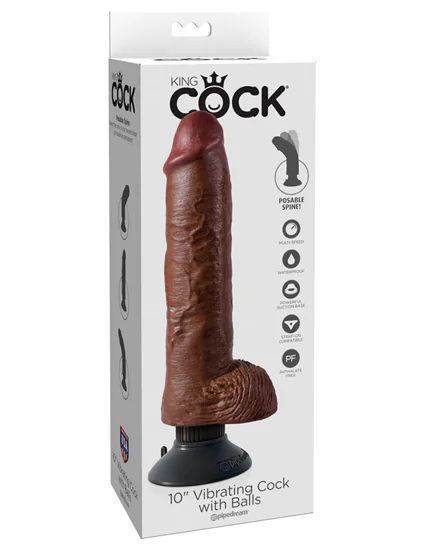 King Cock 10 inch Vibrating Cock With Balls Brown