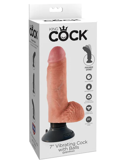 King Cock 7 inch Vibrating Cock With Balls Flesh