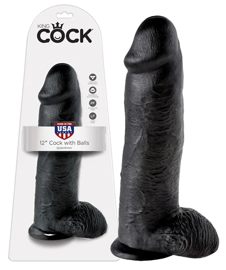 King Cock 12 herés nagy dildó (30 cm) - fekete