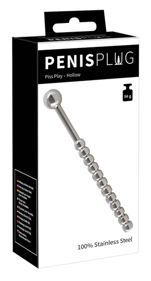 Penisplug Piss Play (54g) - gömbös, üreges húgycsőtágító rúd
