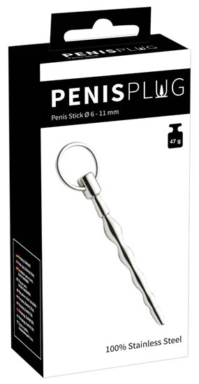 Penisplug Stick - gyűrűs, acél húgycsőtágító dildó (0,6-1,1c