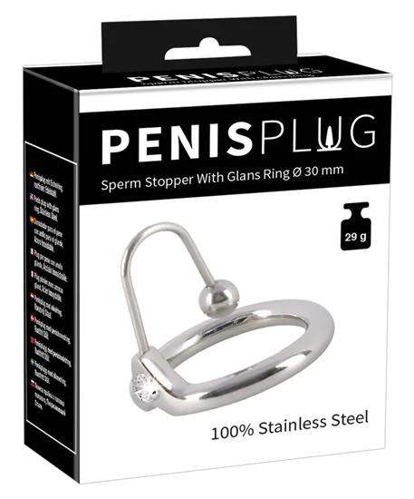 Penisplug - csillogó makkgyűrű gömbös húgycsőtágítóval (ezüs