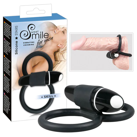SMILE Skill - vibrációs pénisz- és heregyűrű (fekete)