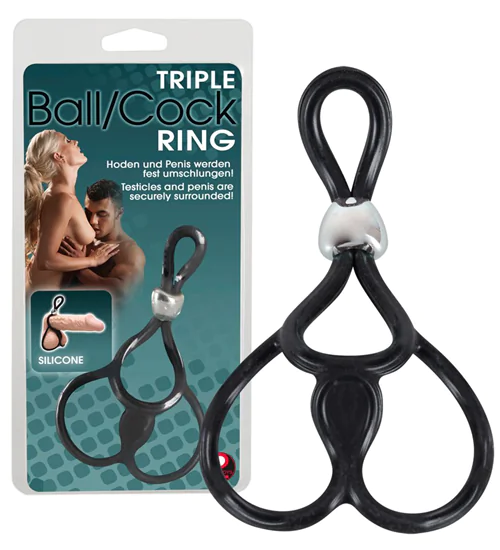 Tripla, állítható pénisz- és heregyűrű (fekete)