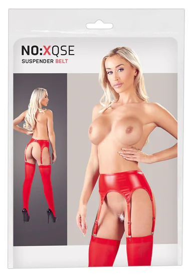 NO:XQSE - fényes harisnyatartós szett (piros)