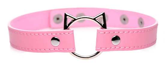 Master Series Kinky Kitty - nyakörv cica fej karikával (pink