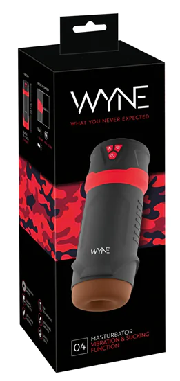 WYNE 04 - akkus, rezgő-szívó maszturbátor (fekete-piros)