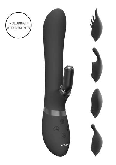 Vive Chou - akkus, vízálló csiklókaros vibrátor cserélhető fejekkel (fekete)