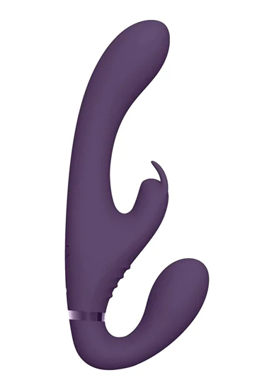 Vive Suki - akkus, tartópánt nélküli felcsatolható vibrátor nyuszis csiklóizgatóval (lila)