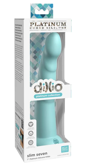 Dillio Slim Seven - tapadótalpas makkos stimuláló dildó (20cm) - türkiz