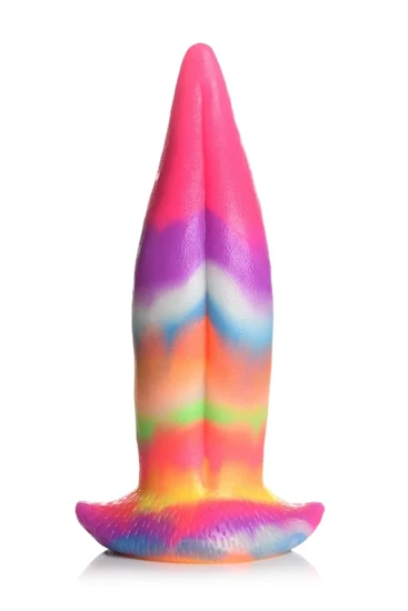 Creature Cocks Tongue - világító szilikon dildó - 21cm (szivárvány)