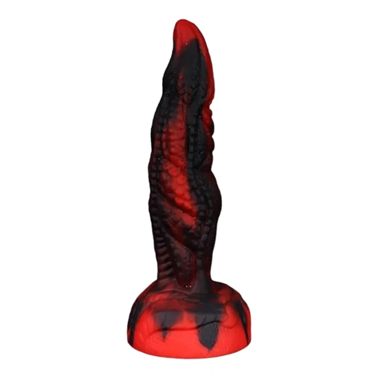 OgazR Hell Dong- tapadótalpas barázdás dildó - 20 cm (fekete-piros)