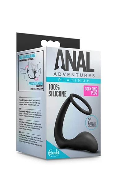 Anal Adventures Platinum - anál dildó péniszgyűrűvel (fekete