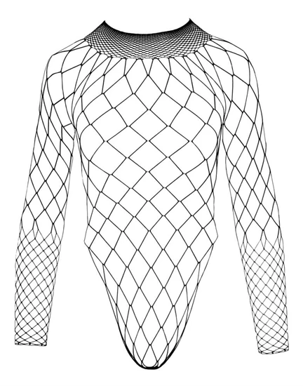 NO:XQSE - hosszúujjú, hálós necc body (fekete)