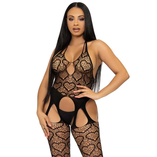 LEG AVENUE BODYSTOCKING DE RED CON TIRANTES TALLA NICA - NEGRO