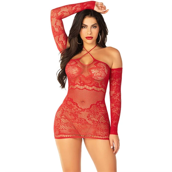 LEG AVENUE – érzéki hosszúujjú hálós mini ruha vörösben