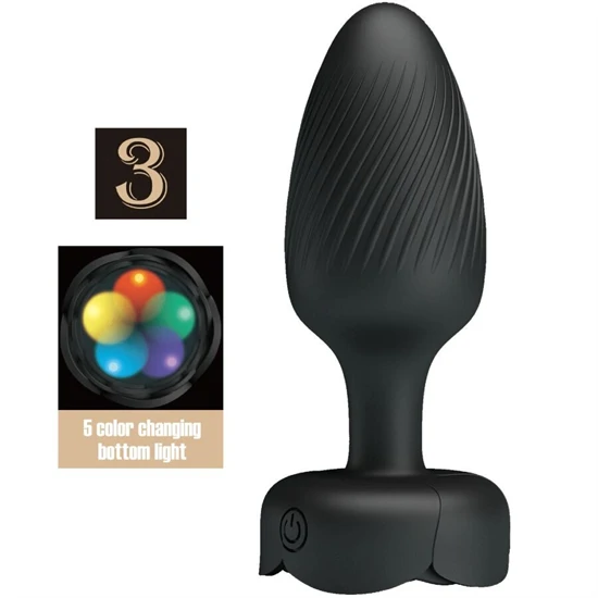 PRETTY LOVE - LED fénnyel ellátott anál dugó fekete 9,8 cm