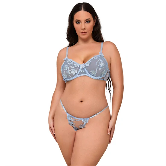 SUBBLIME - virágmintás melltartó és tanga szett, égkék L/XL