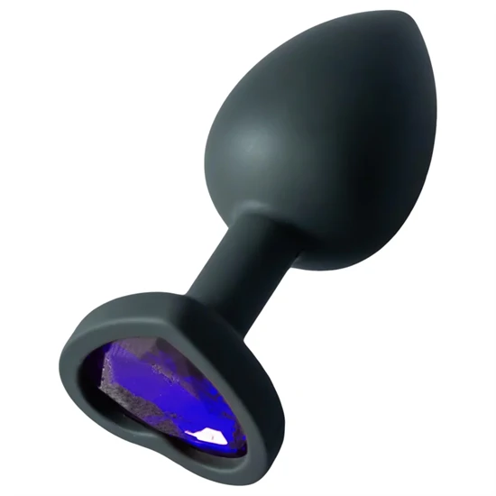 Sunfo - szilikon anál plug szív alakú lila kővel (fekete)