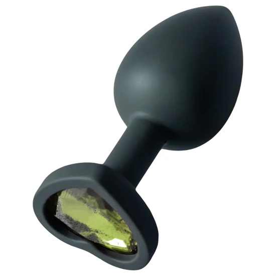 Sunfo - szilikon anál plug szív alakú zöld kővel (fekete)