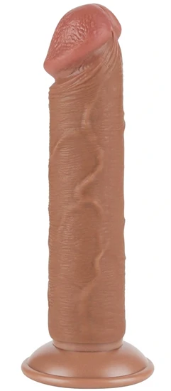 Prémium dildó – simogató bőrhatású, 17 x 4 cm, barna