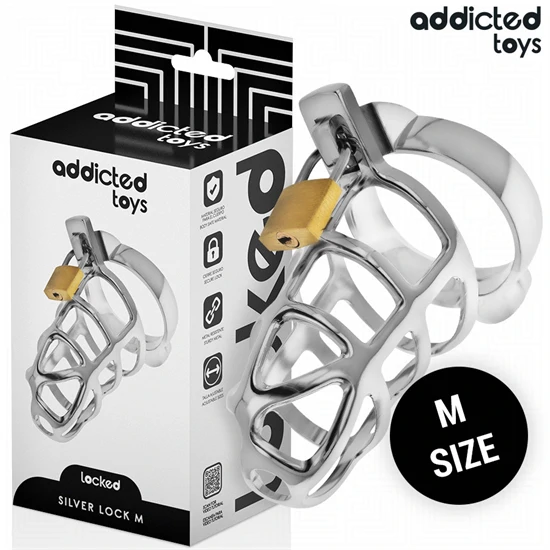 ADDICTED TOYS LOCKED – ezüst fém pénisz ketrec M méret