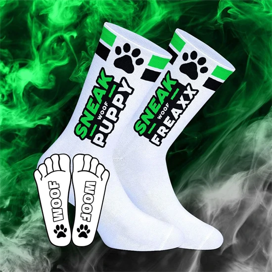 SNEAKFREAXX PUPPY NEON – fehér-zöld sportzokni