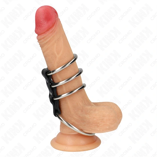 KINK - fém péniszgyűrűk bőr összekötővel (3,7-5 cm)