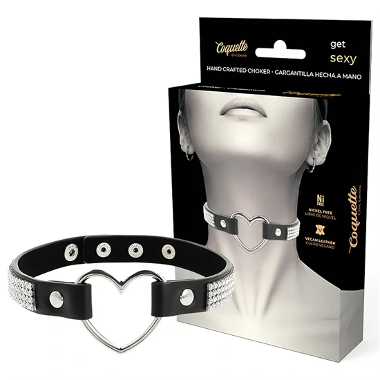 Coquette - strasszos choker szív medállal (fekete)